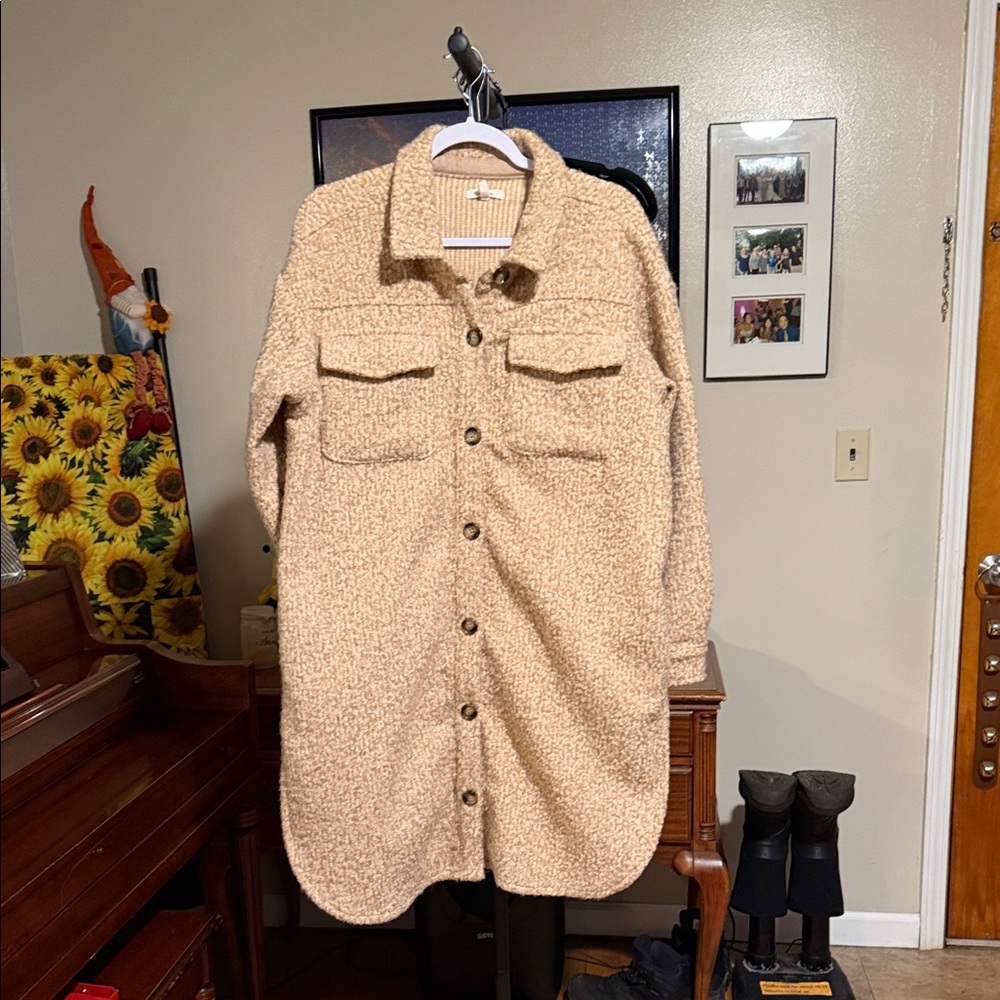 Maurices Beige Teddy Jacket with Button-Up Front
